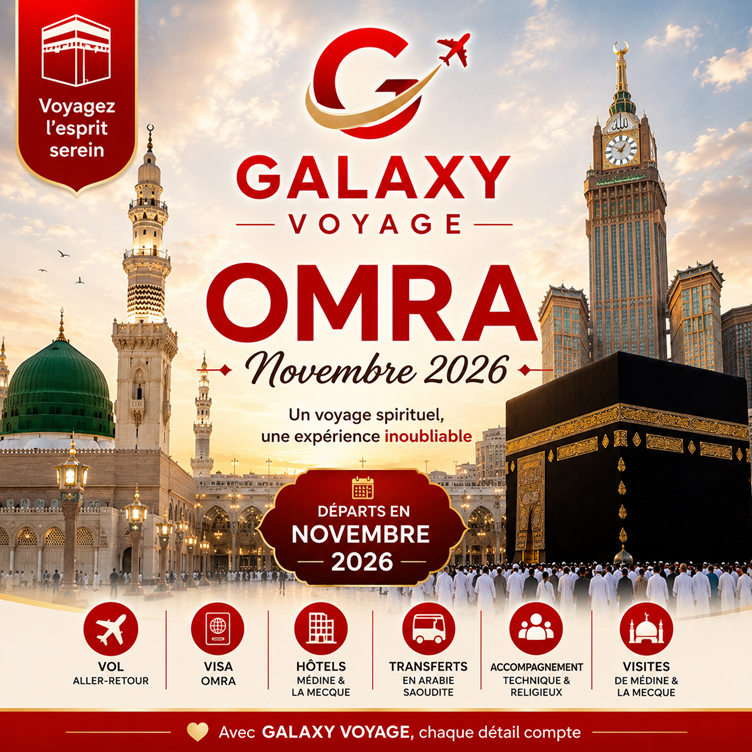 Omra Novembre 2026 avec Galaxy Voyage – Vols Directs Saudia